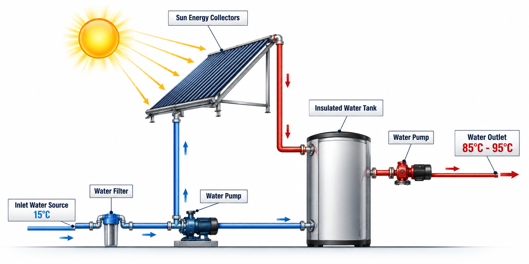 Solar thermal energy system flow diagram